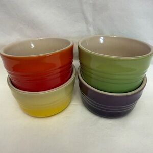 Le Creuset Set Of 4 Mini Small Ramekins Multicolor 3” Red, Yellow, Green, Purple